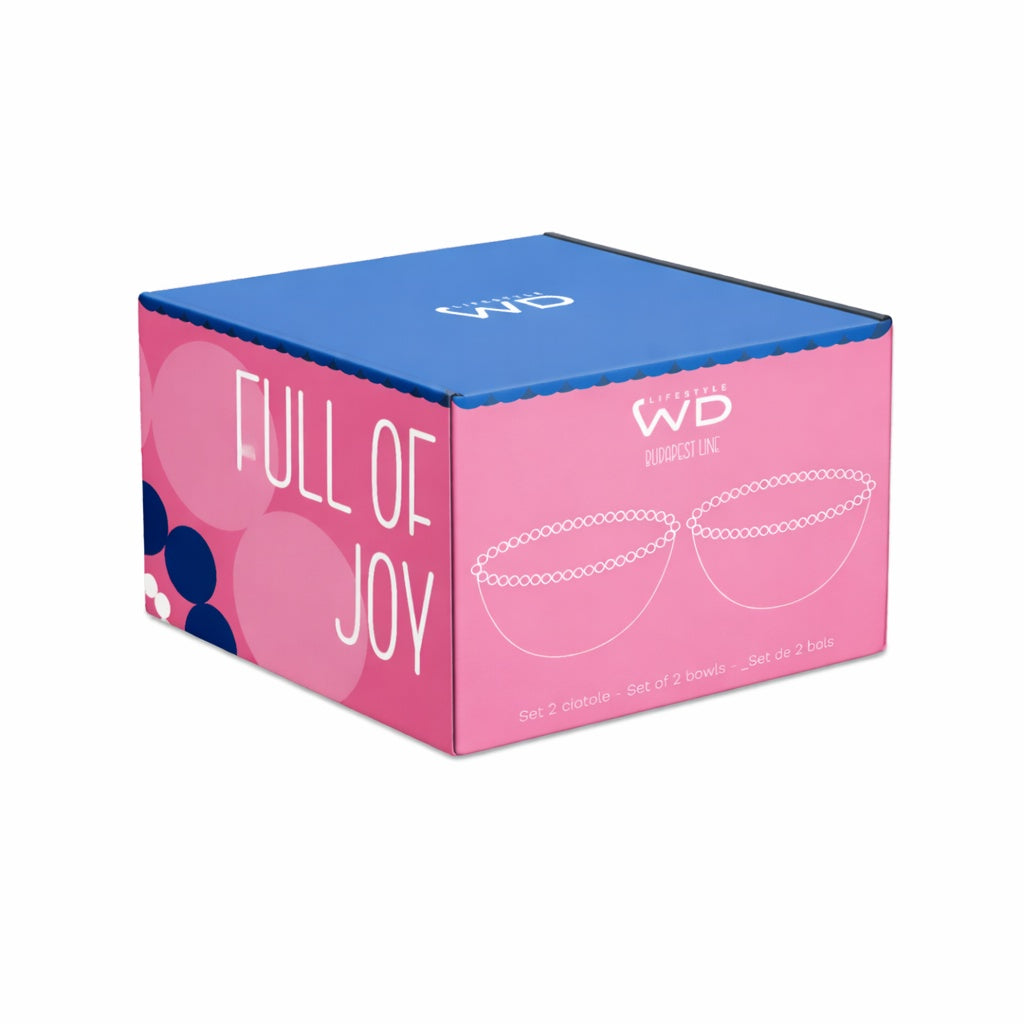 WD LifeStyle Set 2 Ciotole 500 Ml in Vetro Decorazione "Start fresh" e "Full of joy" Rosa Blu
