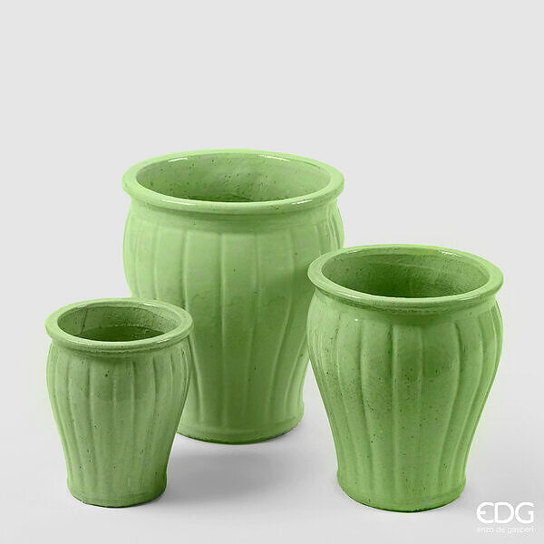EDG Enzo De Gasperi Vaso Glaze Svasato a Righe Set 3 Pz H 40 Cm H 33 Cm H 25,50 Cm Light Verde
