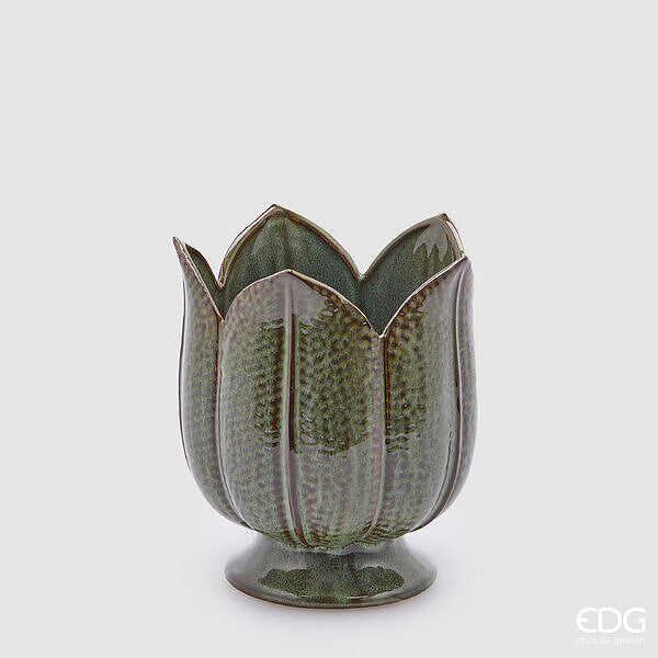 EDG Enzo De Gasperi Vaso Tulipano H 19 Cm D 16 Cm Verde