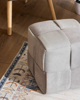 Dimo Pouf Brady in Velluto a Coste Intrecciato, Grigio Chiaro