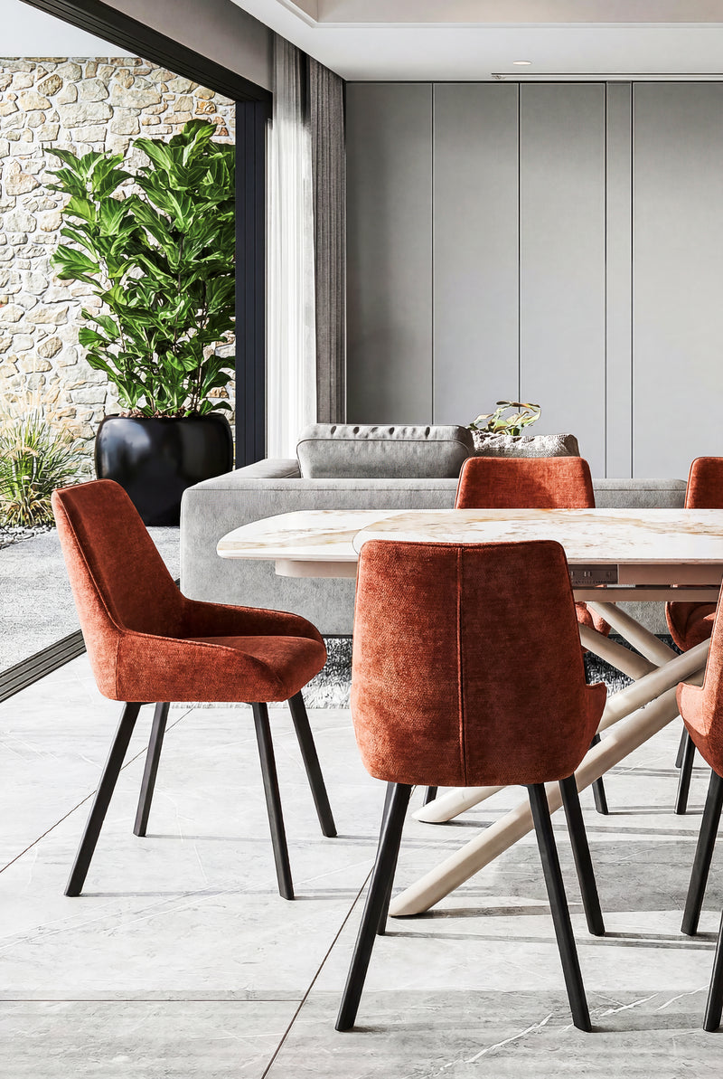 DI.MO Sedia Kim in Tessuto Mattone con Gambe in Metallo Nero 57 x 52 x 87 cm – Sedia Moderna da Pranzo e Soggiorno