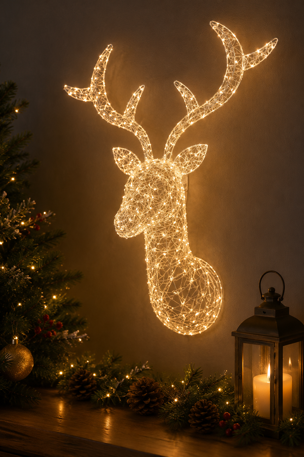 EDG Enzo De Gasperi Decoro Renna Pearls Natale 300 MicroLed H 90 Cm L 90 Cm L 35 I44 Light Gold