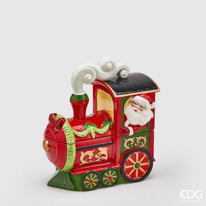 EDG Enzo De Gasperi Contenitore Natale Treno Babbo Natale H26X23X14 Green Red