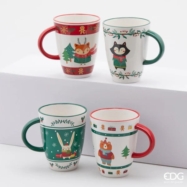 EDG Enzo De Gasperi Tazza Bosco Natale 4 Pezzi H11 D9 Multicolor