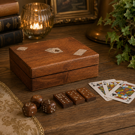 Bizzotto Decorazione Fortune con Carte da Gioco 16,5x13,8 cm in Legno di Acacia e Metallo