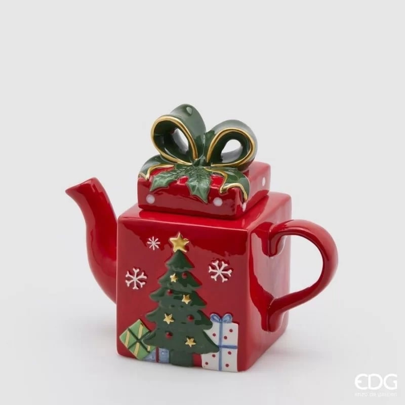 Teapot Christmas Gift Package H19x21x11 Red