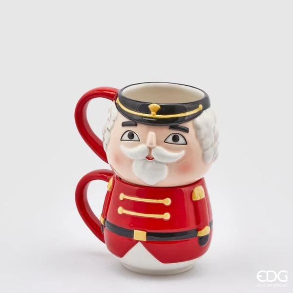 EDG Enzo De Gasperi Set 2 Tazze Soldatino Natale Impilabili H 17 Cm D 10 Cm White Red