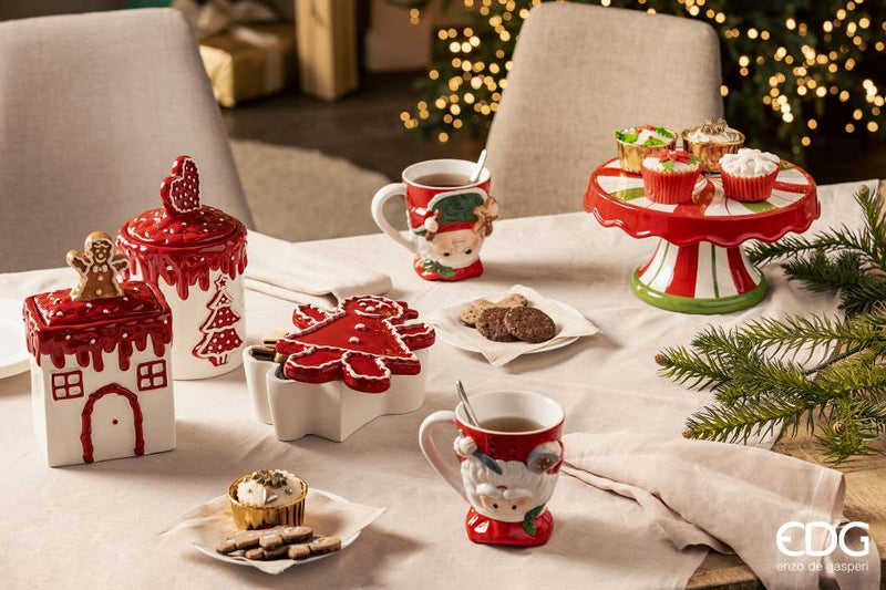 EDG Enzo De Gasperi Tazza Babbo Natale e Mamma Rovesciato 2 Pezzi H12 D10 White Red