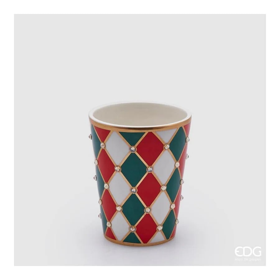 Vaso Rombi Svasato Altezza 13 Cm Diamentro 10,5 Cm Verde E Rosso