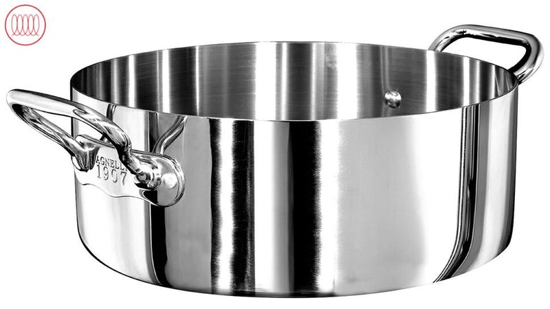 AGNELLI Casseruola Bassa Aluinox 3Ply Inox Lucida 20x8 Cm 2 Manici