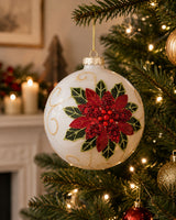 Bizzotto Sfera di Vetro Natale Poinsettia D 10 cm Decorazione per Albero di Natale