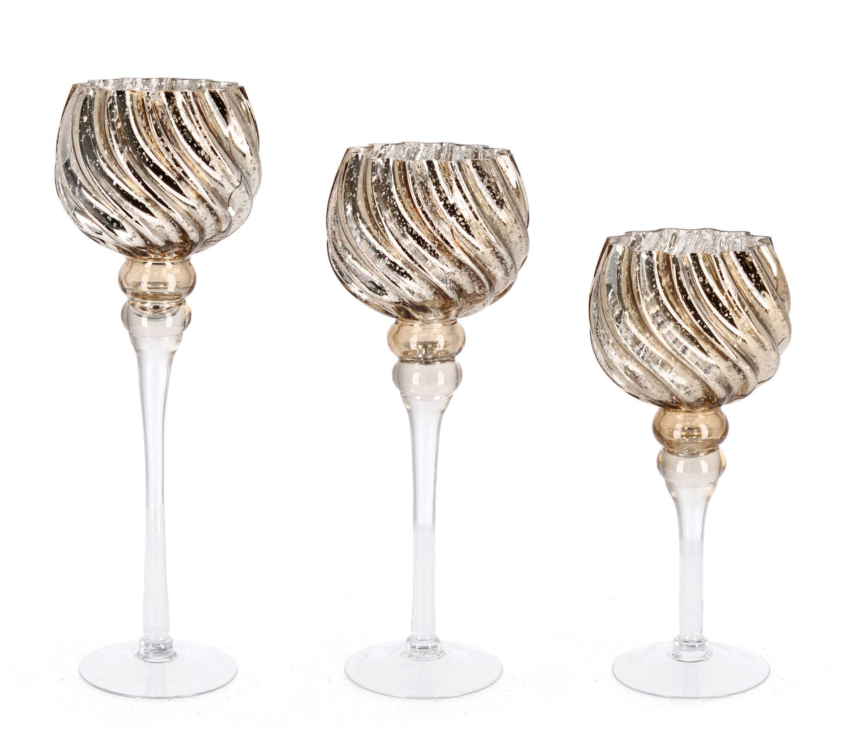 Bizzotto Set of 3 Isabell Christmas Candle Holders, Bronze Glass Chalice