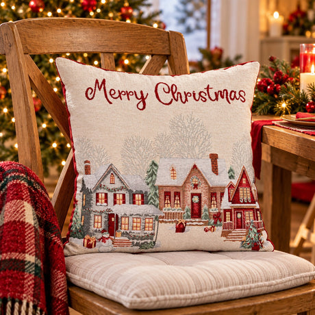 Bizzotto Fodera Cuscino Natalizia Village Bianco 45x45 cm – Copricuscino Decorativo per Divano e Arredo Casa a Natale