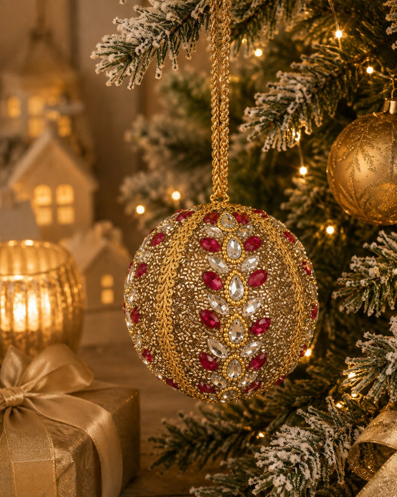 Bizzotto Sfera di Natale Sidony Oro Rosso D 10 cm – Decorazione per Albero