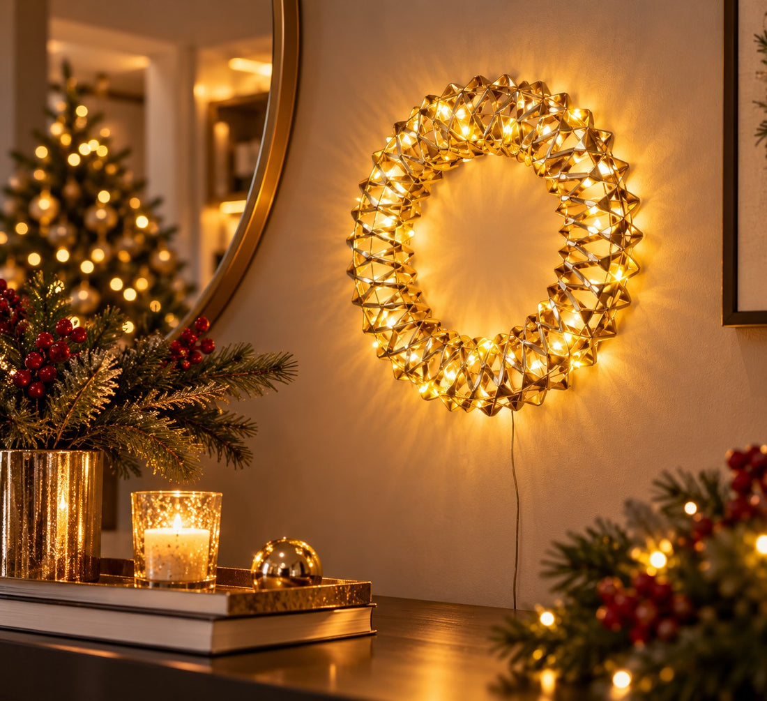 Bizzotto Corona di Natale Kinsey 20 MicroLed a Batteria IP20 D 30 Cm H 7 Cm Classic Oro