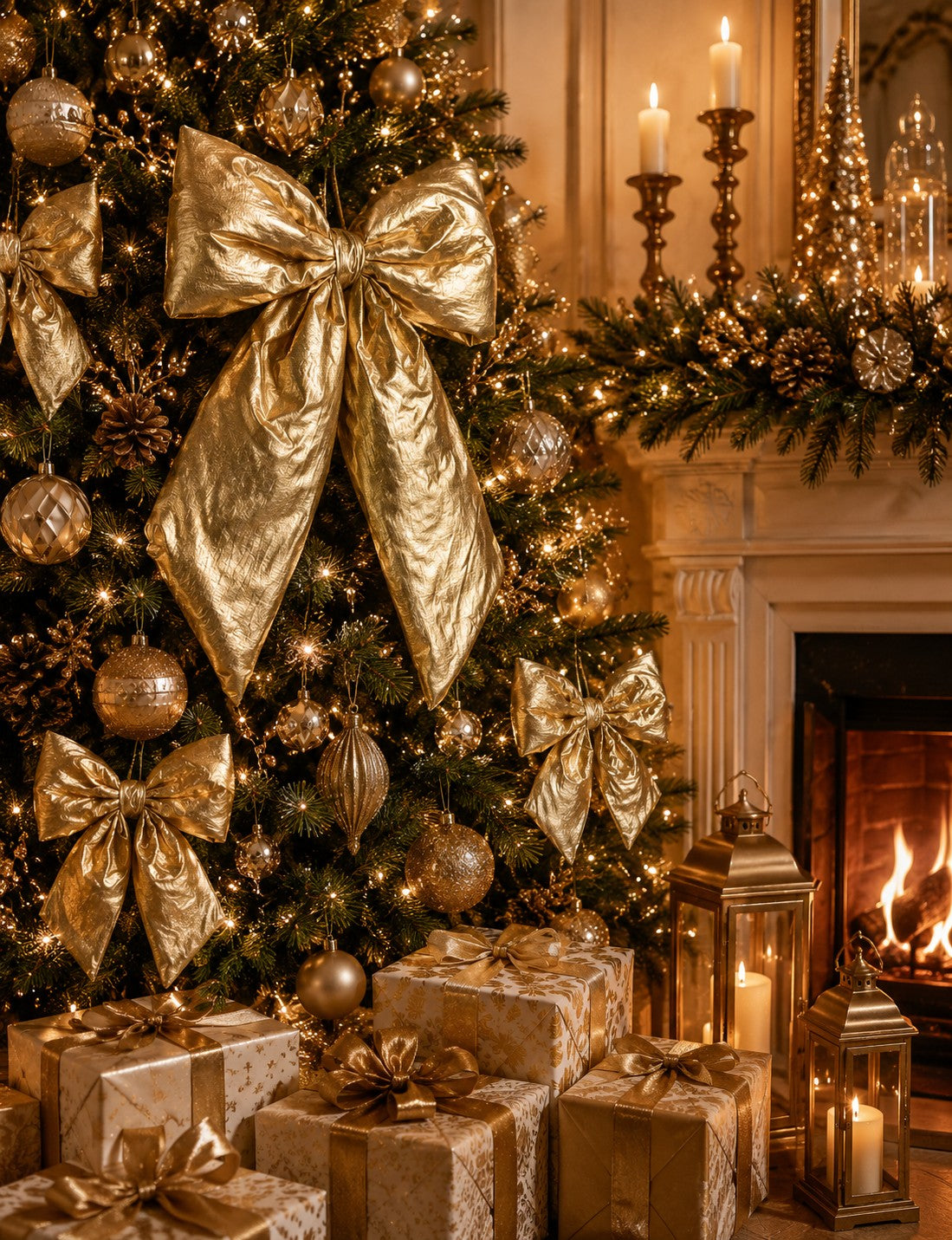 Bizzotto Pendaglio Linnet Fiocco Oro H 45 cm Decorazione per Albero di Natale