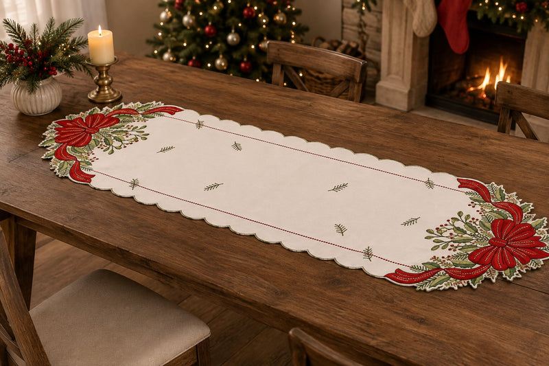 Bizzotto Runner Natalizio Anderson Bianco Rosso 35x183 cm – Runner per Tavola di Natale