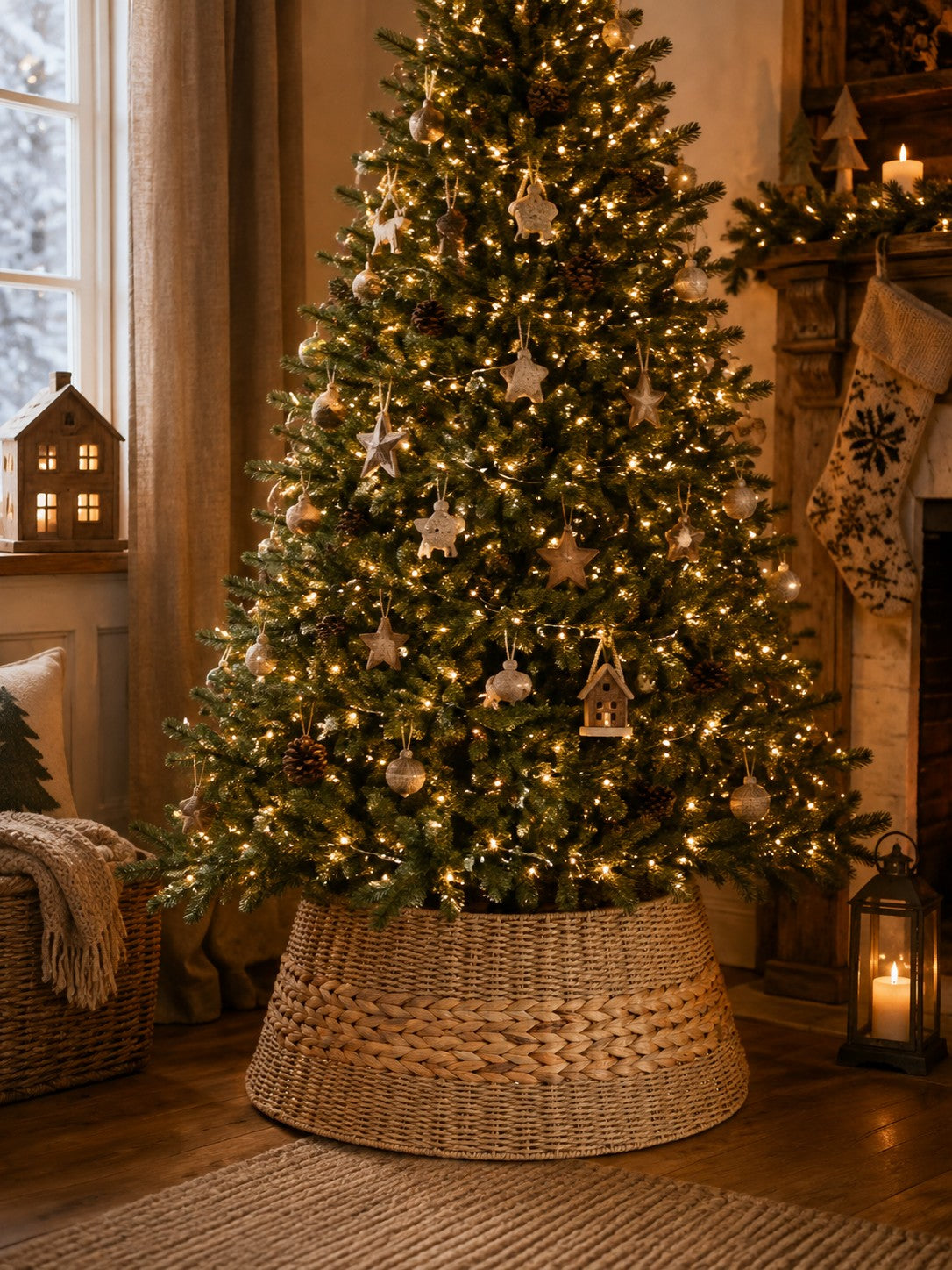 Bizzotto Copribase Albero di Natale Gleynor Beige Naturale D 55 cm Decorazione Natalizia