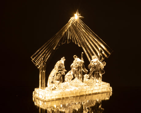 Bizzotto Natività Silky con Capanna 8 Figure H28,5 cm con LED a Batteria – Presepe Natalizio Luminoso Decorativo per la Casa