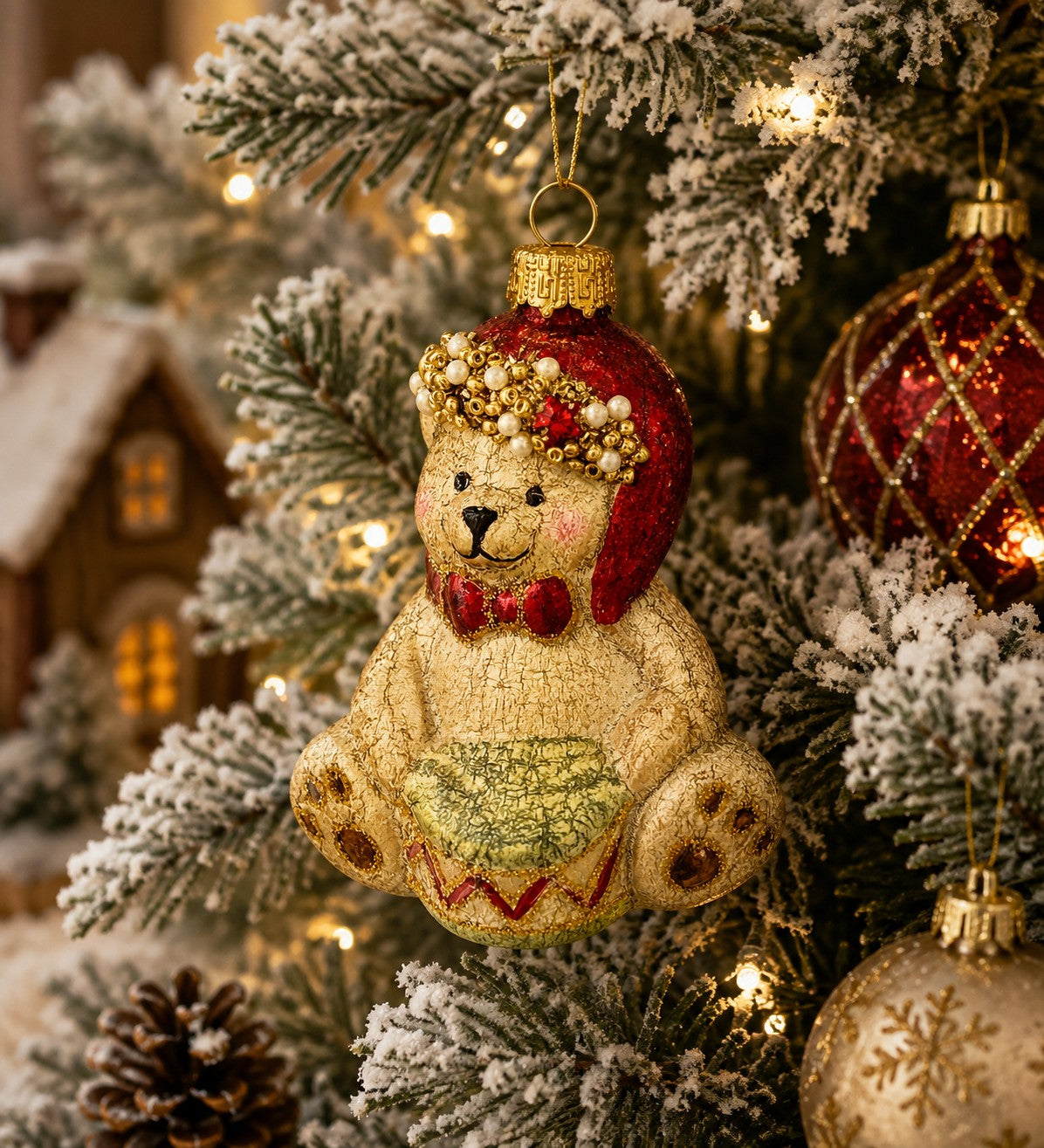 Bizzotto Pendaglio in Vetro Hug Orso con Tamburo H 7,9 cm Decorazione per Albero di Natale