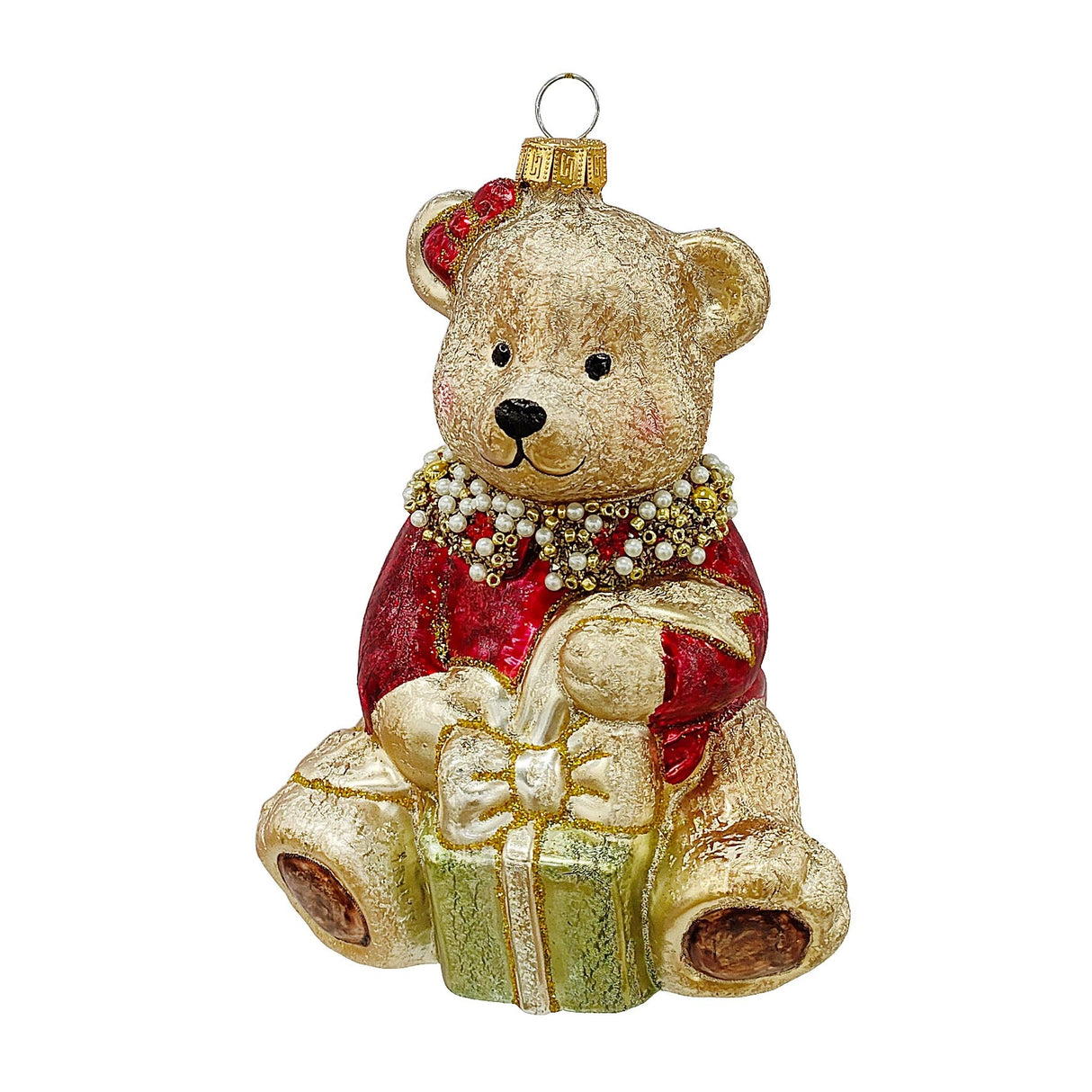 Bizzotto Pendaglio in Vetro Hug Orso con Regalo H 13,5 cm Decorazione per Albero di Natale