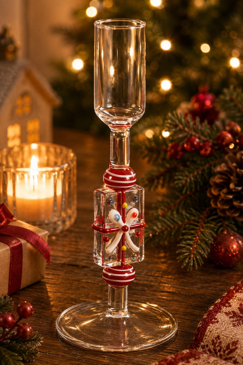 Bizzotto Portacandela Natalizio Borwick Regalo in Vetro H 16 cm – Decorazione di Natale