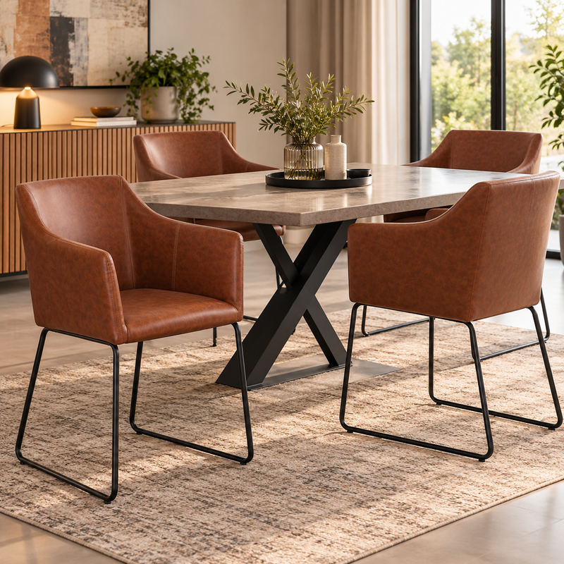 DI.MO Poltroncina Allison in Similpelle PU Marrone 58 x 53 x 84 cm – Poltrona Moderna per Sala da Pranzo e Soggiorno