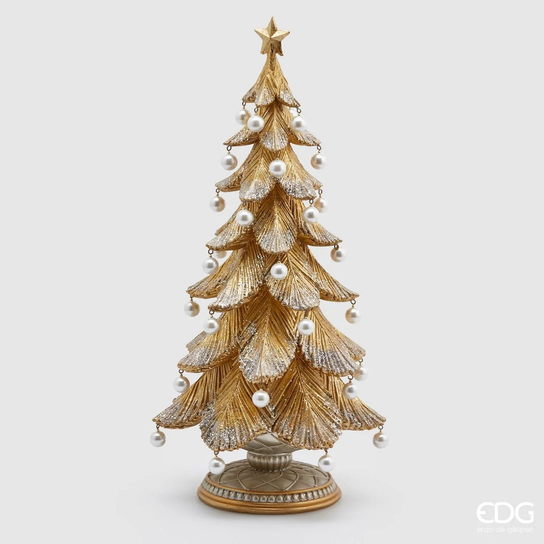 EDG Enzo De Gasperi Albero di Natale Pino Poly con Perle H 46 Cm D 22 Cm Oro Argento