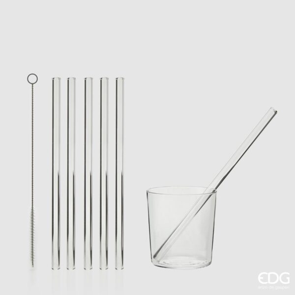 EDG Enzo De Gasperi Cannuccia Conf. 6Pezzi + Spazzolino H23 D1 Natural Trasparente