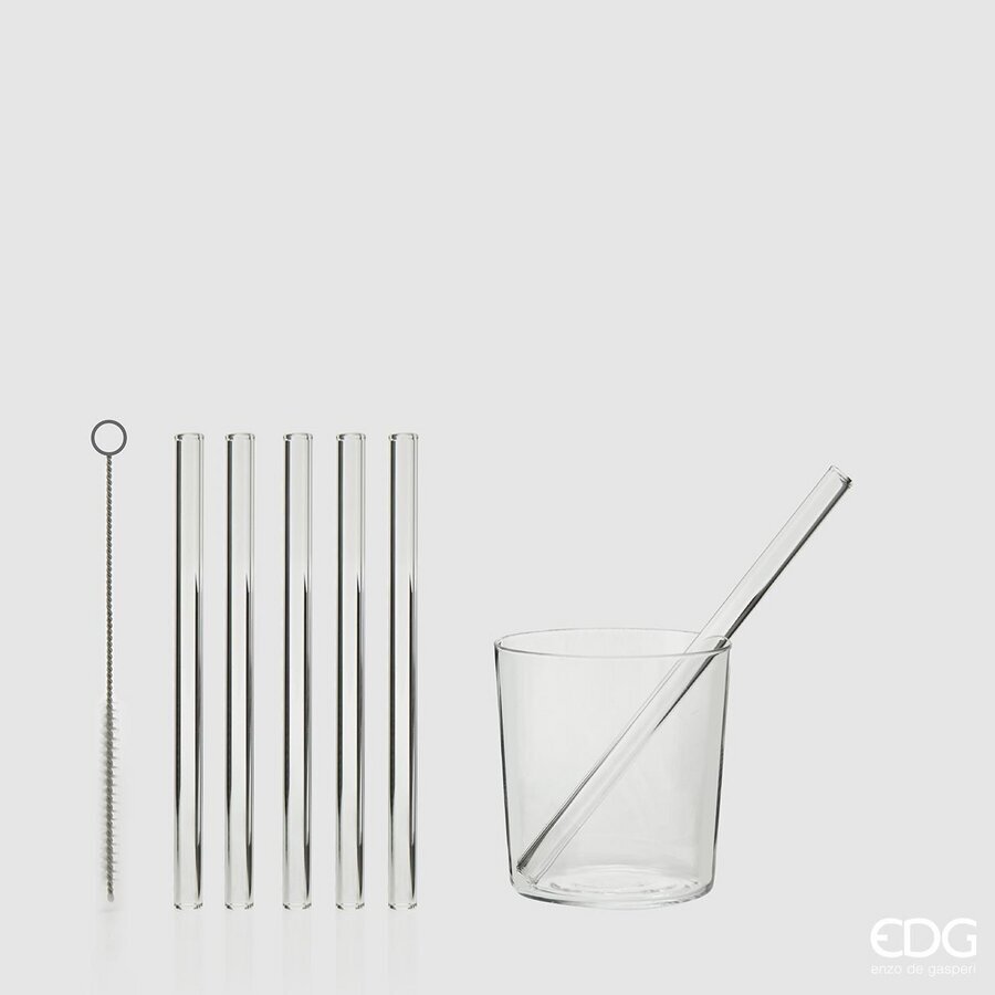 EDG Enzo De Gasperi Cannuccia Conf. 6Pezzi + Spazzolino H15 D1 Natural Trasparente
