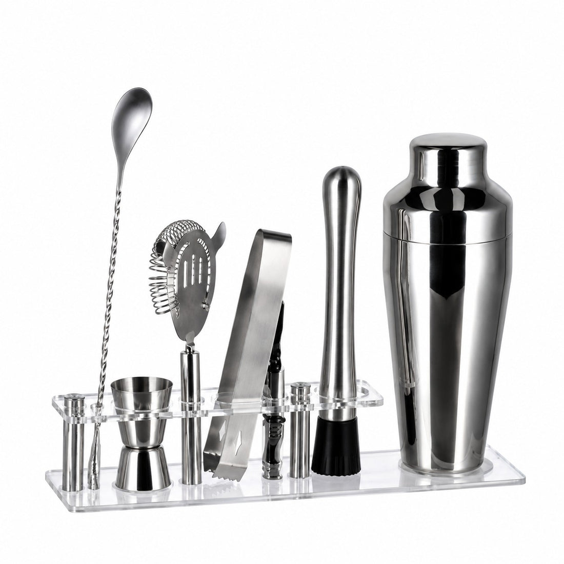 Ad Trend Set Cocktail 7 Pezzi con Accessori e Supporto in Acrilico – Kit Barman per Preparazione Cocktail e Drink a Casa