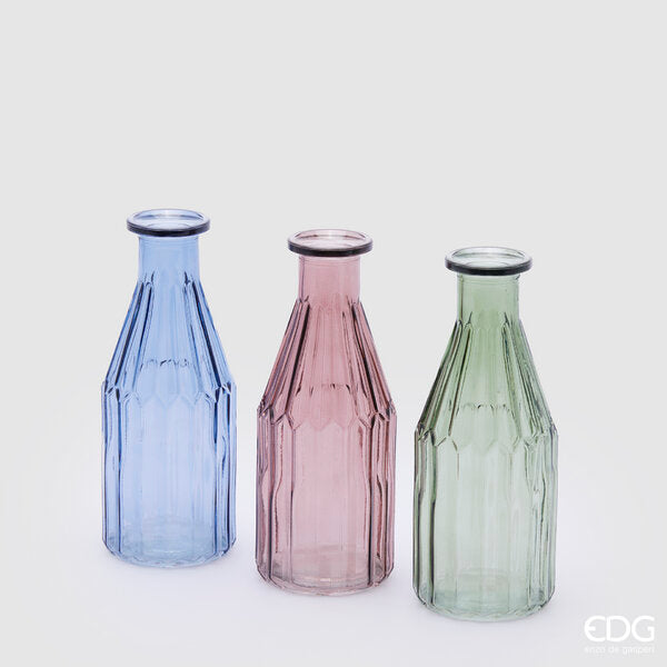 EDG Enzo De Gasperi Vaso Bottiglia Righe H19,5 D7,5 conf. 3 Pezzi Multicolor