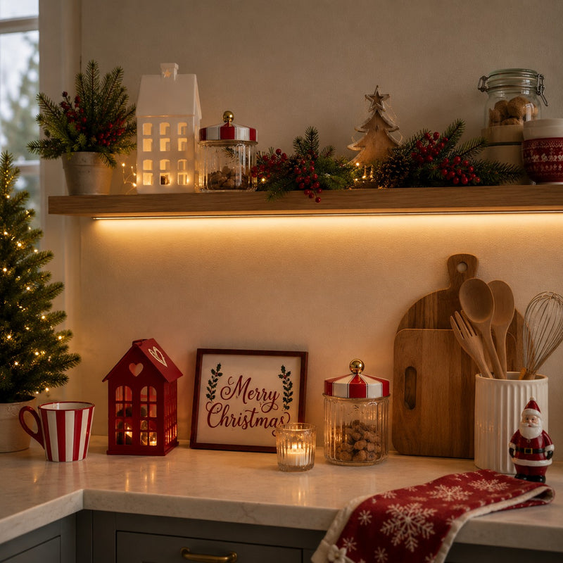 Ad Trend Barattolo Natale Vetro e Latta D 11 Cm H 14,5 Cm Bianco Rosso