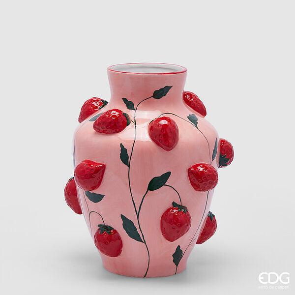 Vaso Fragole Anfora H 26 Cm D 22 Cm Rosa e Rossa