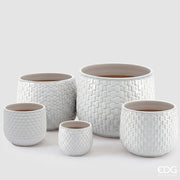 EDG Enzo De Gasperi Vaso Cachepot Bombato a Riquadri Ceramica Bianco – Set 5 Pezzi