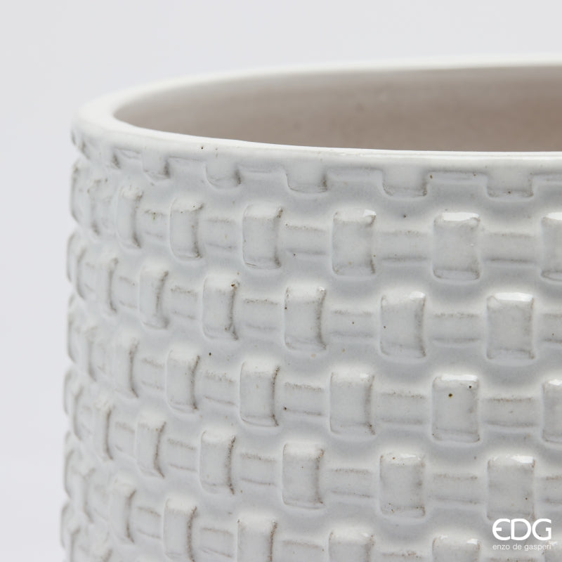 EDG Enzo De Gasperi Vaso Cachepot Bombato a Riquadri Ceramica Bianco – Set 5 Pezzi