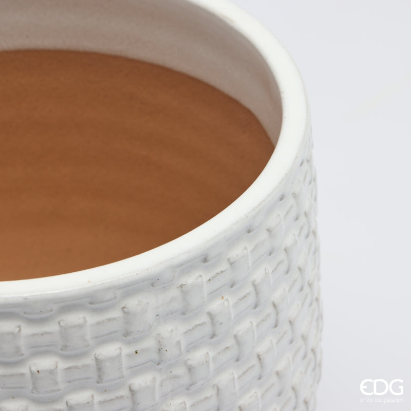 EDG Enzo De Gasperi Vaso Cachepot Bombato a Riquadri Ceramica Bianco – Set 5 Pezzi