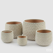 EDG Enzo De Gasperi Vaso Cachepot Bombato a Riquadri Ceramica Avorio – Set 5 Pezzi
