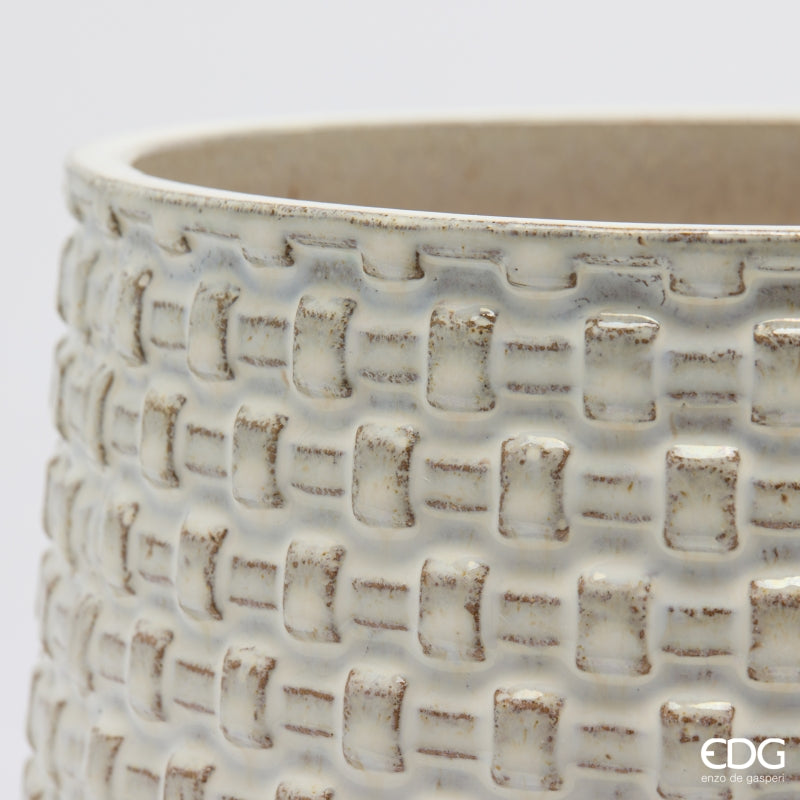 EDG Enzo De Gasperi Vaso Cachepot Bombato a Riquadri Ceramica Avorio – Set 5 Pezzi