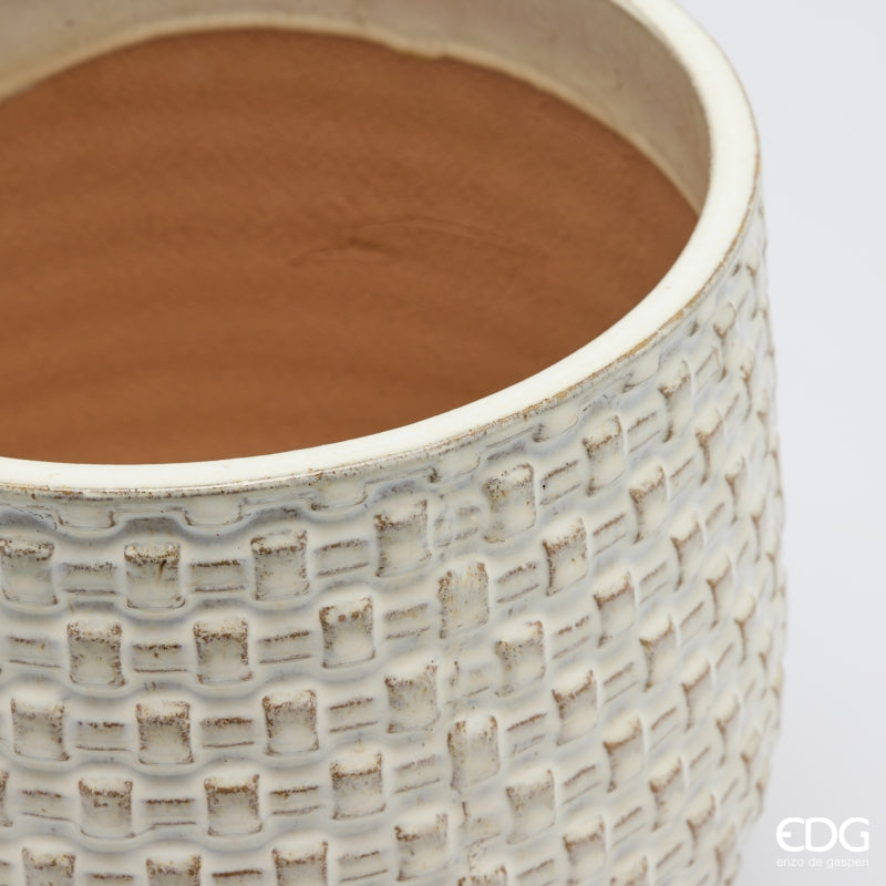 EDG Enzo De Gasperi Vaso Cachepot Bombato a Riquadri Ceramica Avorio – Set 5 Pezzi