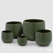EDG Enzo De Gasperi Vaso Cachepot Bombato a Riquadri Ceramica Verde – Set 5 Pezzi