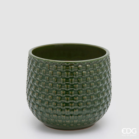 EDG Enzo De Gasperi Vaso Cachepot Bombato a Riquadri Ceramica Verde – Set 5 Pezzi