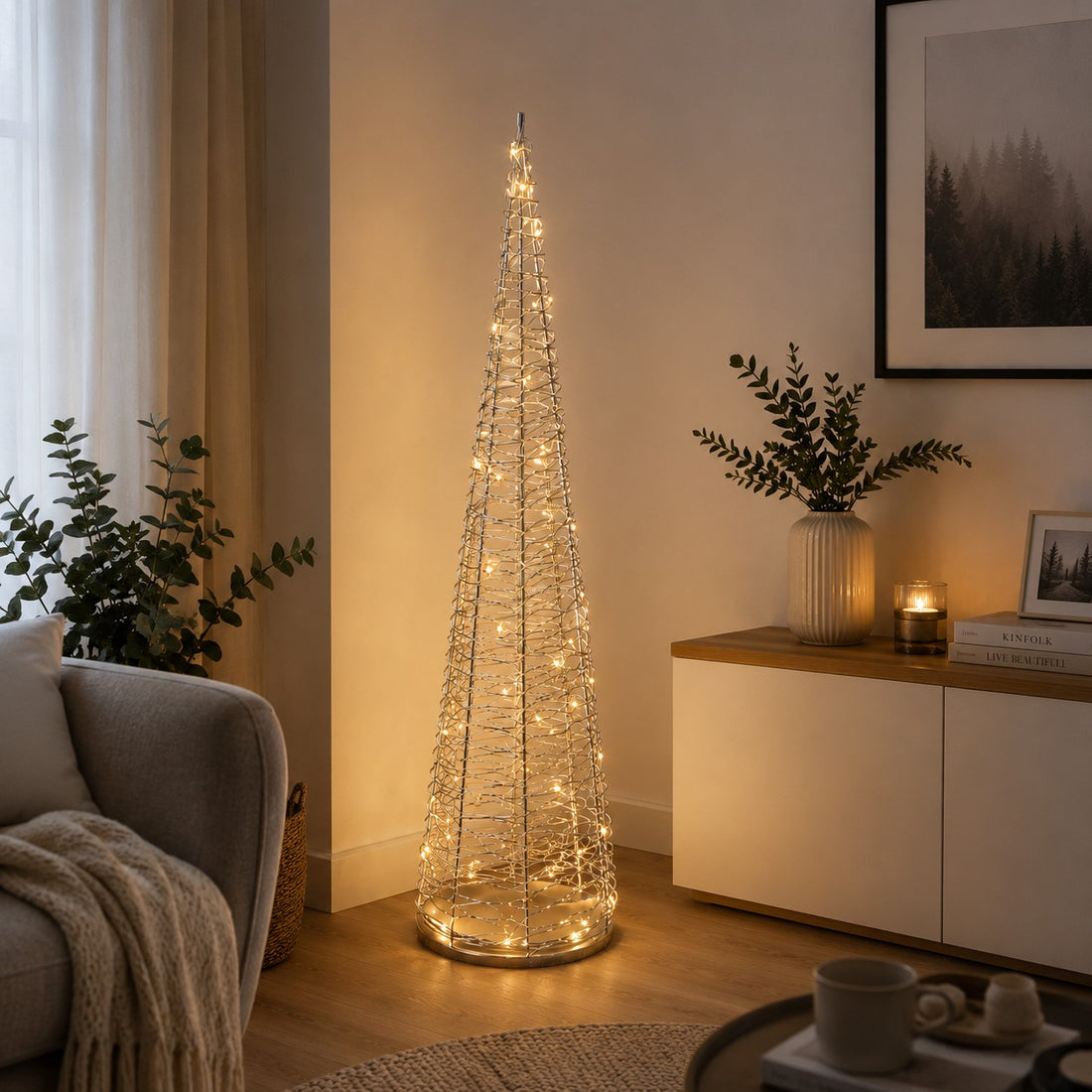 Ad Trend Albero di Natale oro in PE con 50 LED a Batteria luce calda H 100 cm
