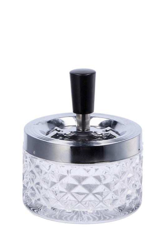 Italian Gift Spring Ashtray in Glass and Metal D 9.5 cm H 11.5 cm
