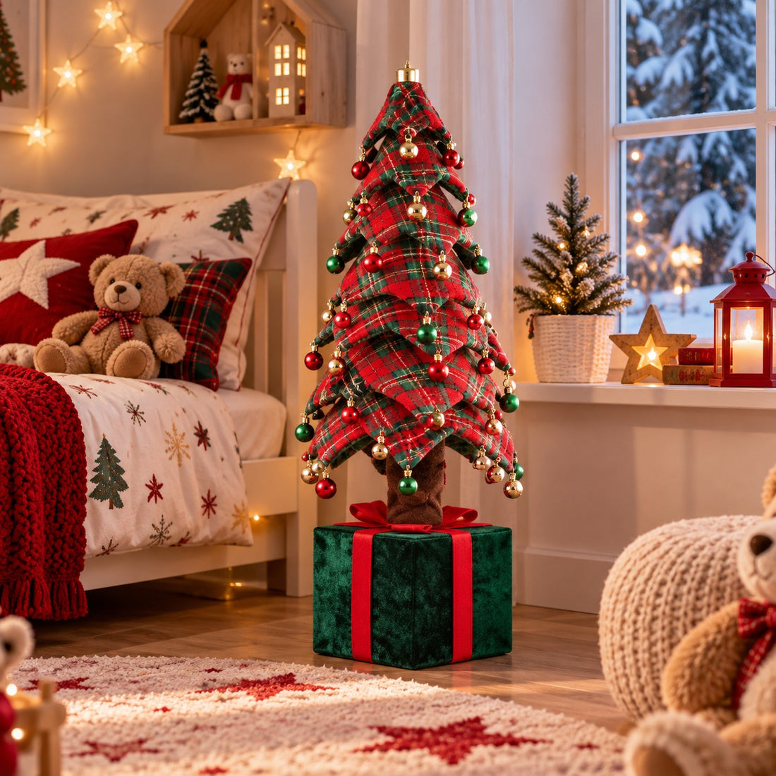 Ad Trend Albero di Natale con Pacco Dono Tartan 60x60xH150 cm – Decorazione Natalizia