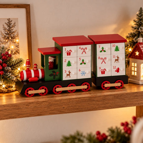 Ad Trend Calendario dell’Avvento a Forma di Locomotiva Natalizia 40x11xH19 cm – Decorazione di Natale