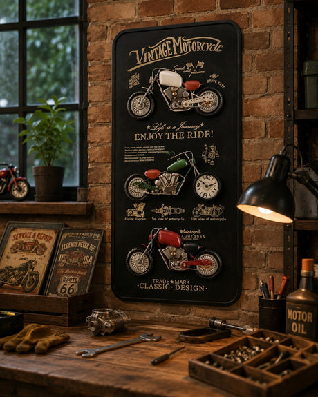Ad Trend Decorazione Moto Vintage con Orologio in Metallo 60 x 12 x 8 Cm – Stile Industriale