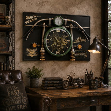 Ad Trend Orologio da Parete Moto Vintage Verde con Ingranaggi 90 x 60 x 17 cm Metallo