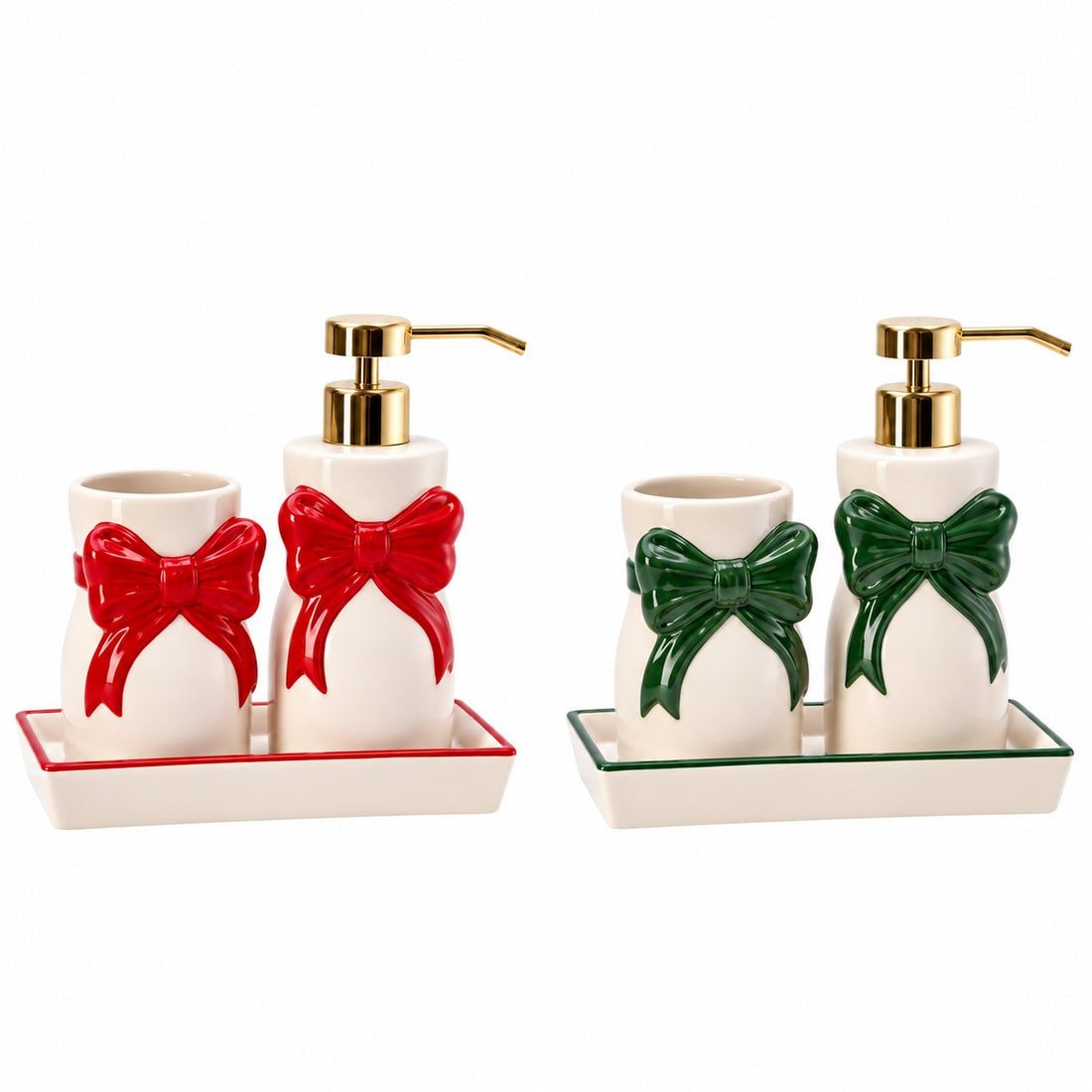 Ad Trend Set Bagno Natalizio 2 Pezzi in Ceramica con Vassoio Assortito 19x10 cm 1 Set – Accessori Bagno di Natale