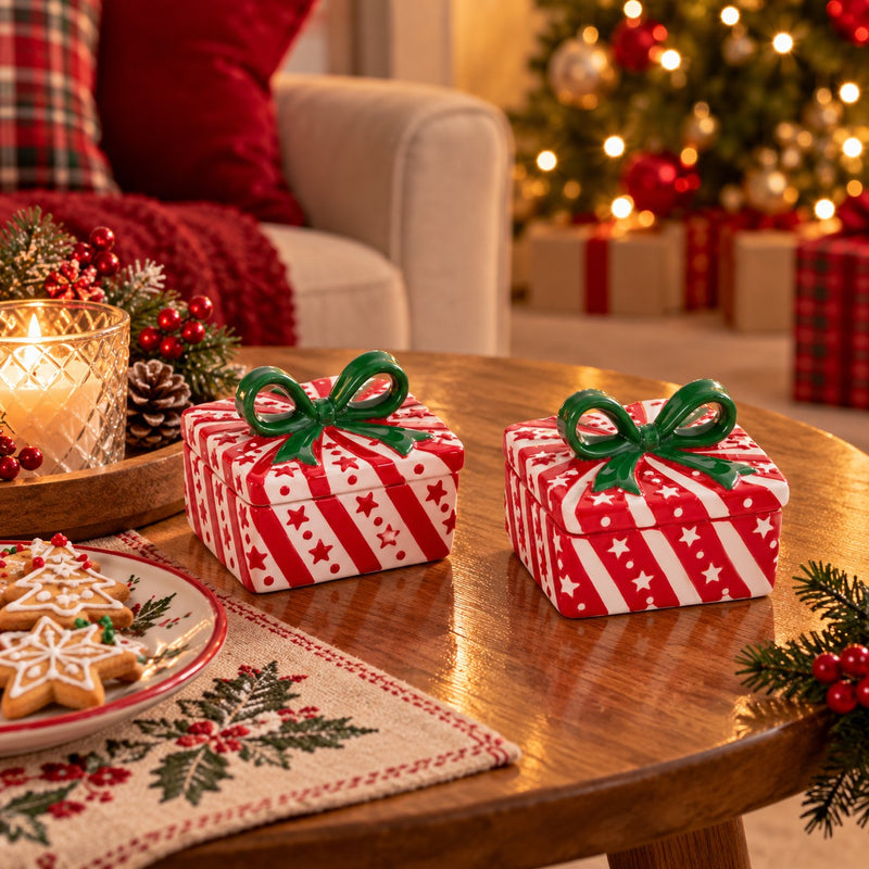 Ad Trend Scatola Natalizia in Ceramica a Forma di Pacco Regalo Ass. 20x20xH15 cm 1 Pz – Decorazione di Natale